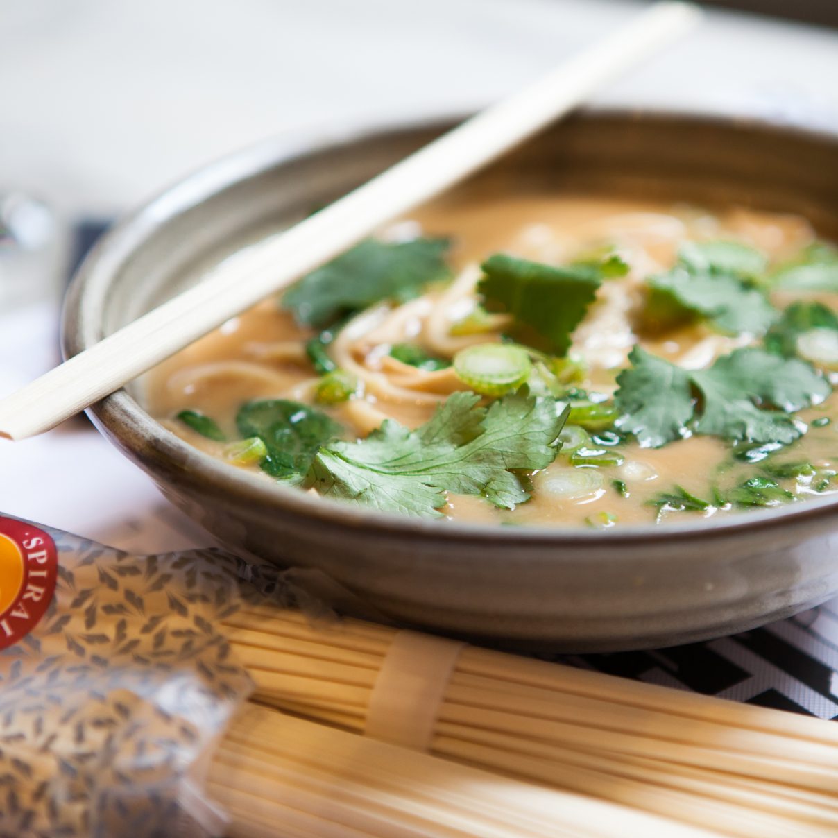 Roast Cauliflower Miso Soup with Shredded Roast Chicken & Udon Noodles